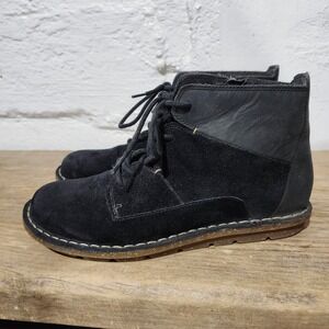 Clarks Collection Black Suede Leather Lace Up Side Zip Ankle Boots Womens Size 6